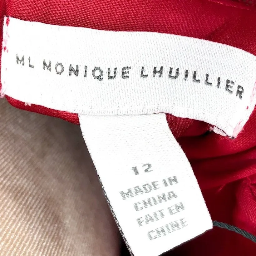 ML MONIQUE LHUILLIER Tiered Point D'esprit Maxi Dress 12 Fuchsia Sleeveless NWT