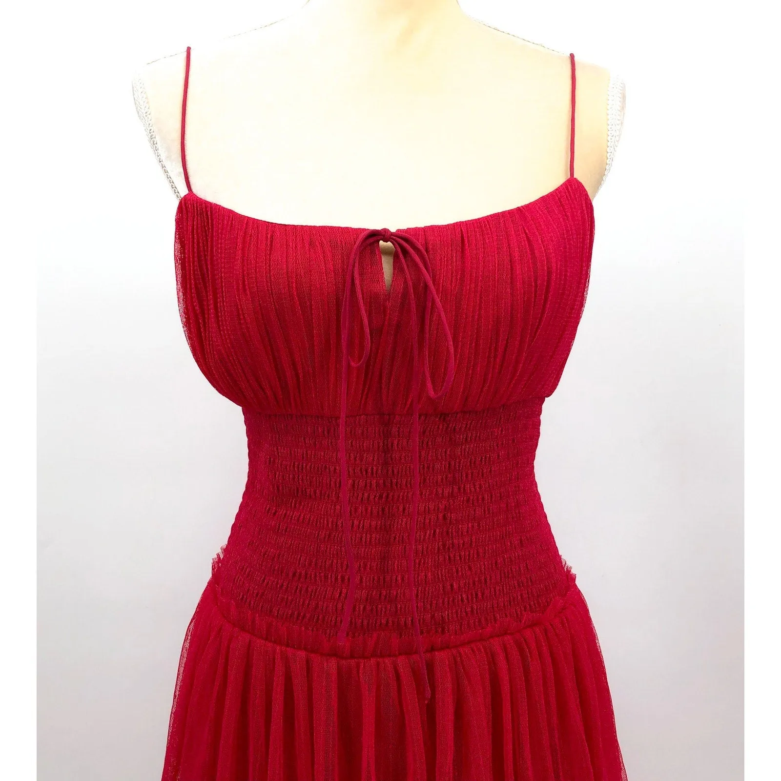 ML MONIQUE LHUILLIER Tiered Point D'esprit Maxi Dress 12 Fuchsia Sleeveless NWT