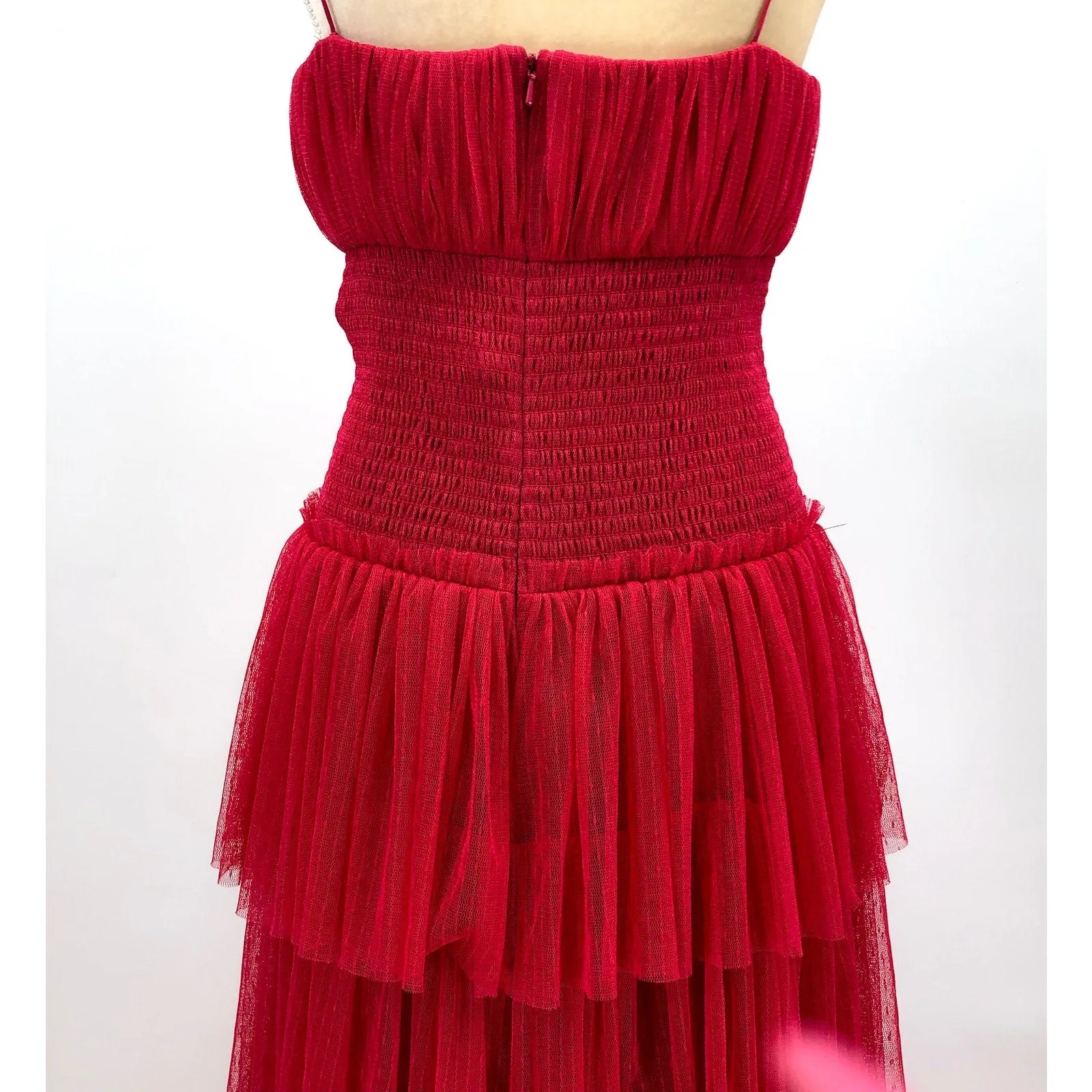 ML MONIQUE LHUILLIER Tiered Point D'esprit Maxi Dress 12 Fuchsia Sleeveless NWT