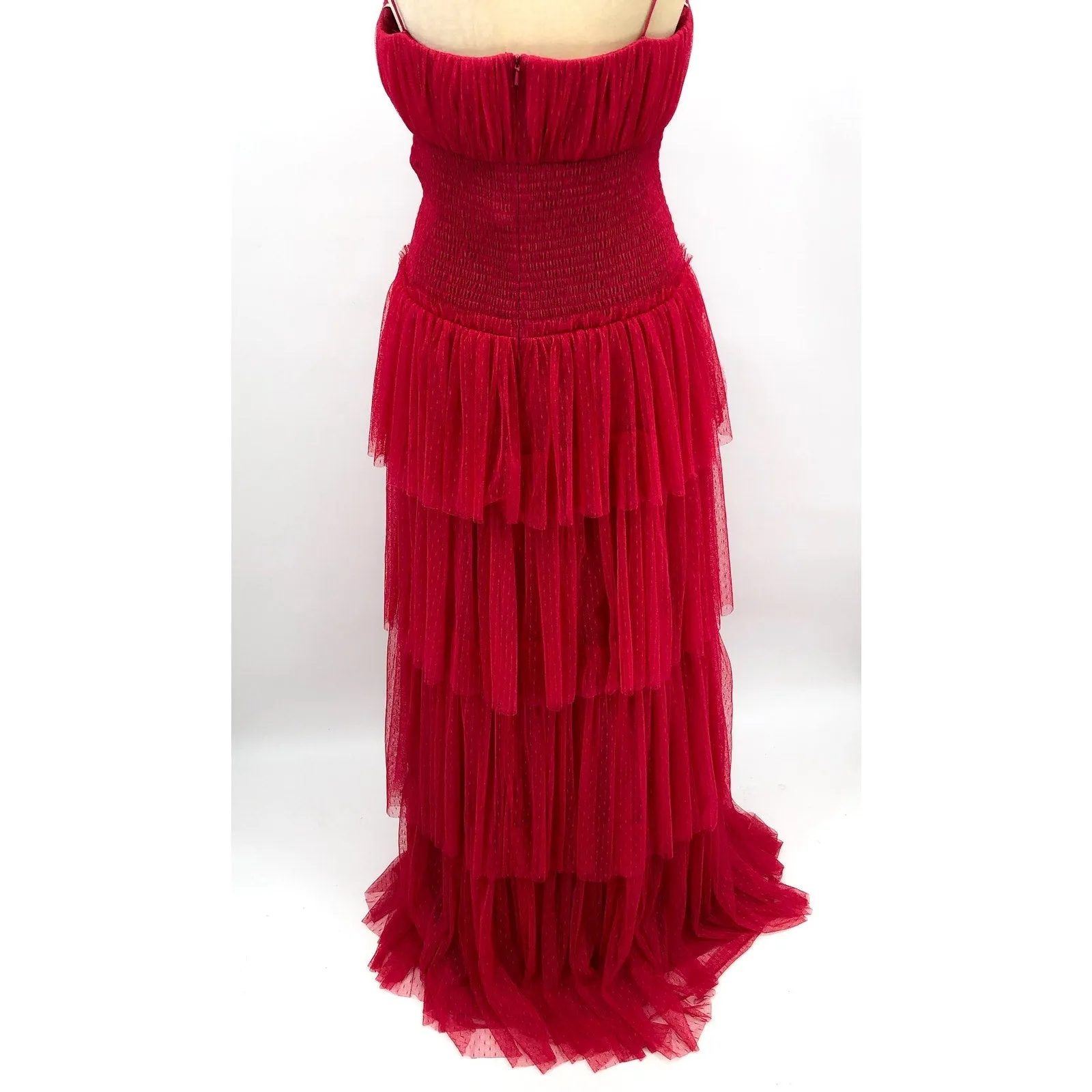 ML MONIQUE LHUILLIER Tiered Point D'esprit Maxi Dress 12 Fuchsia Sleeveless NWT