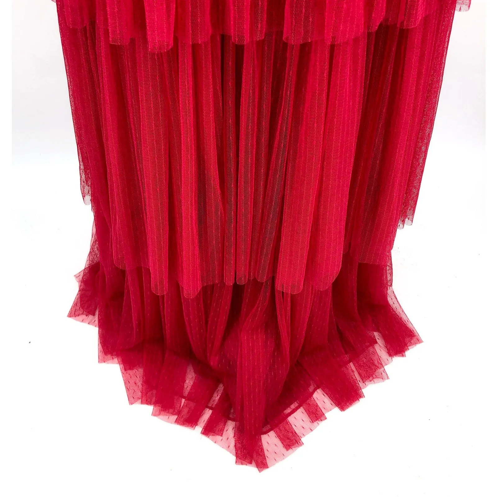 ML MONIQUE LHUILLIER Tiered Point D'esprit Maxi Dress 12 Fuchsia Sleeveless NWT