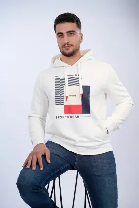 Off White Casual Hoodie With Front Design