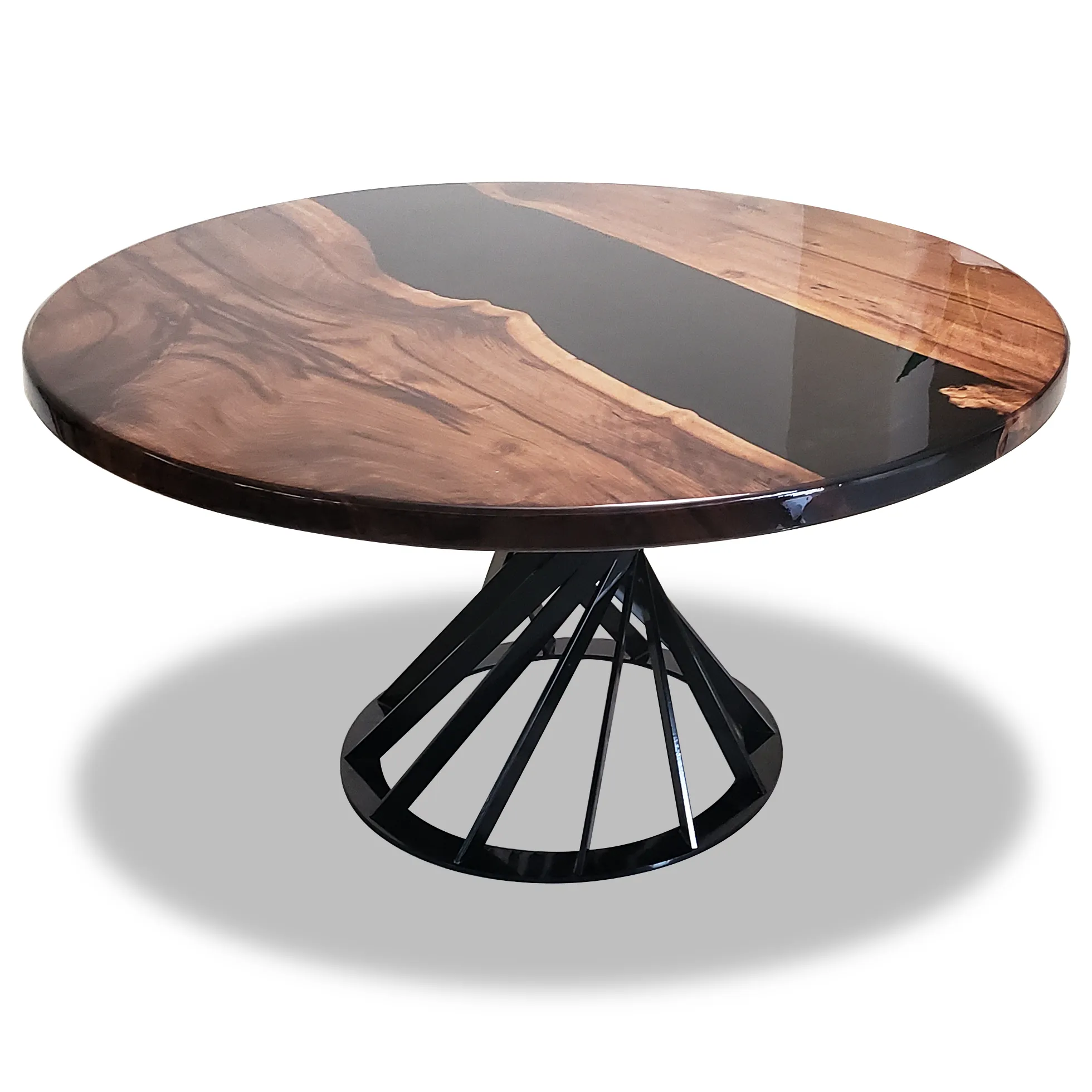 Panaro Walnut Wood Round Black River Dining Table