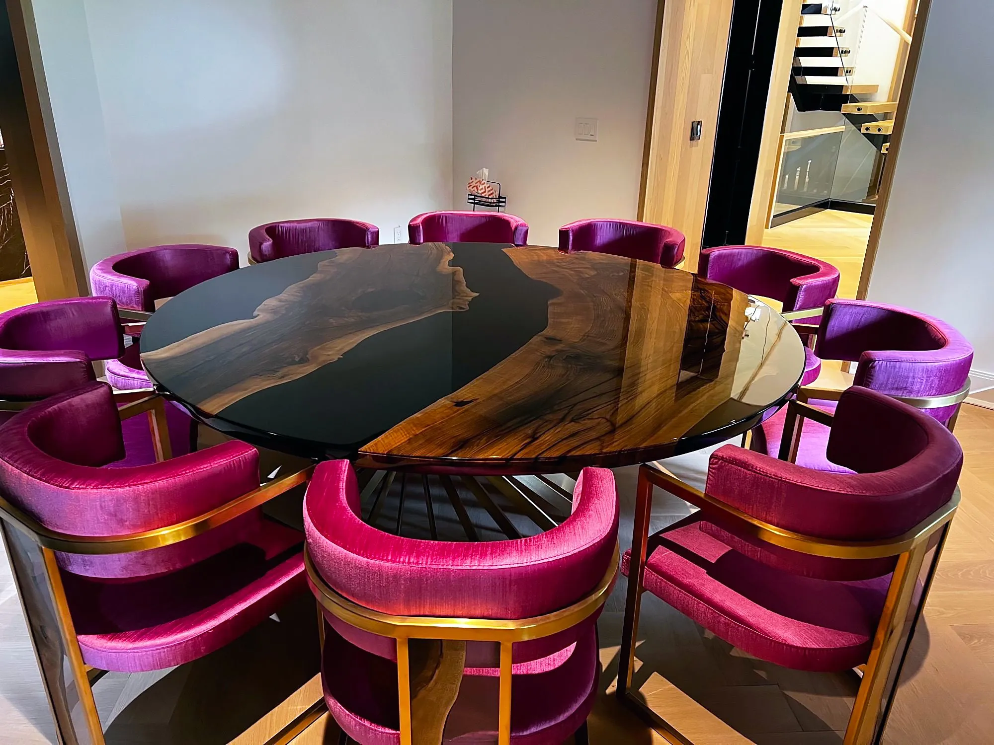 Panaro Walnut Wood Round Black River Dining Table