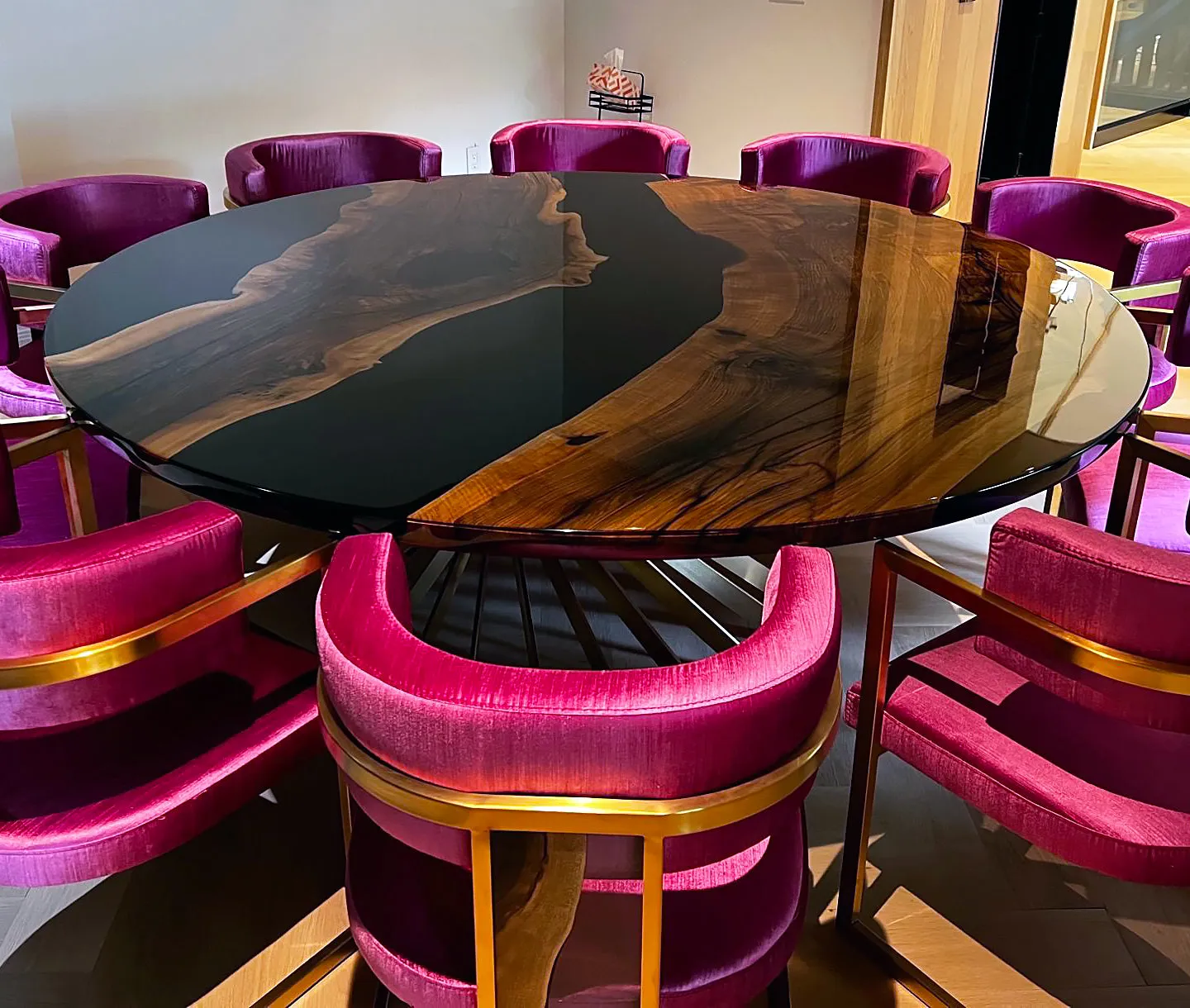 Panaro Walnut Wood Round Black River Dining Table