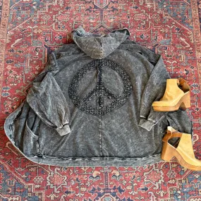 Peace Patch Mineral Wash Cardigan Hoodie - Ash