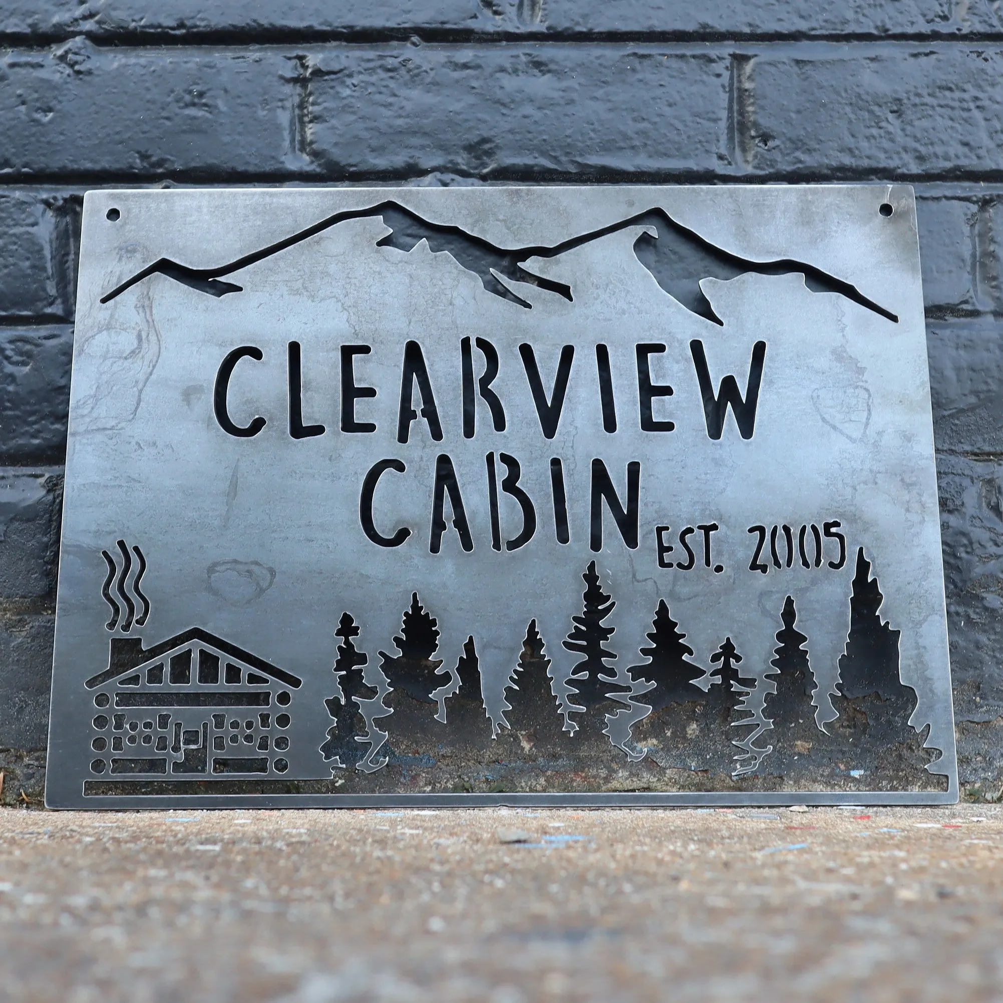 Personalized Rustic Metal Cabin Wilderness Sign - Mountain Cabin Wall Art, Welcome Signs, House Number Sign
