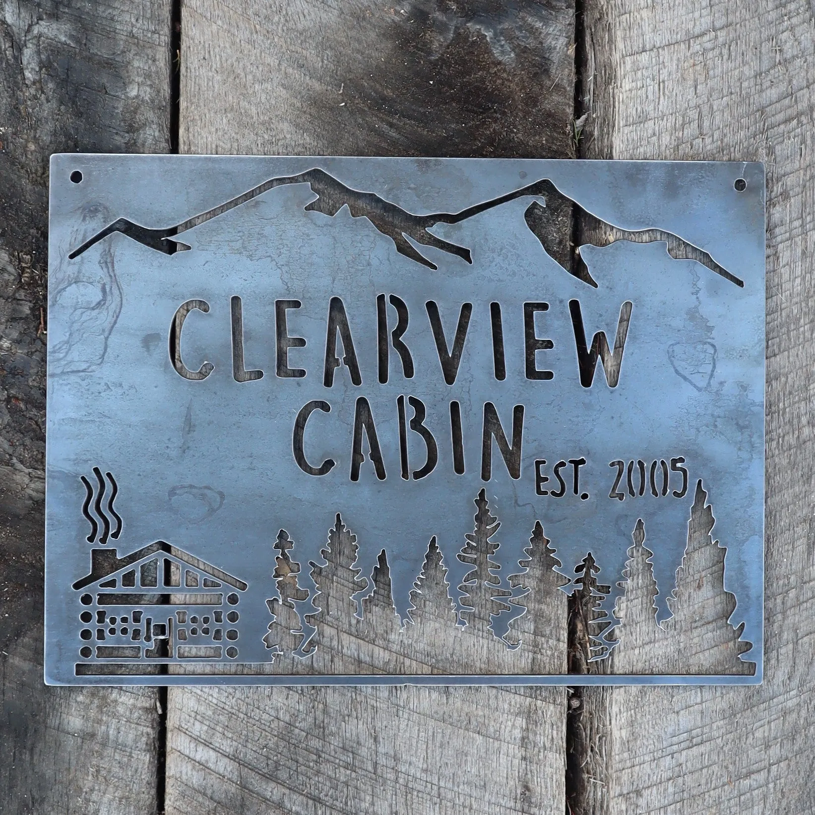 Personalized Rustic Metal Cabin Wilderness Sign - Mountain Cabin Wall Art, Welcome Signs, House Number Sign