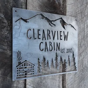 Personalized Rustic Metal Cabin Wilderness Sign - Mountain Cabin Wall Art, Welcome Signs, House Number Sign