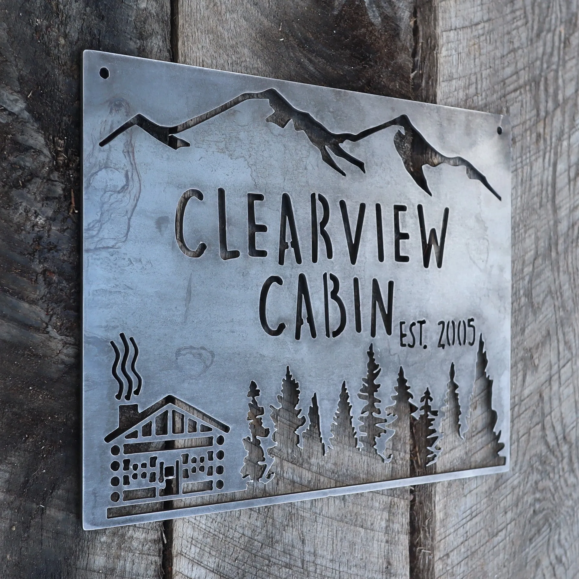 Personalized Rustic Metal Cabin Wilderness Sign - Mountain Cabin Wall Art, Welcome Signs, House Number Sign