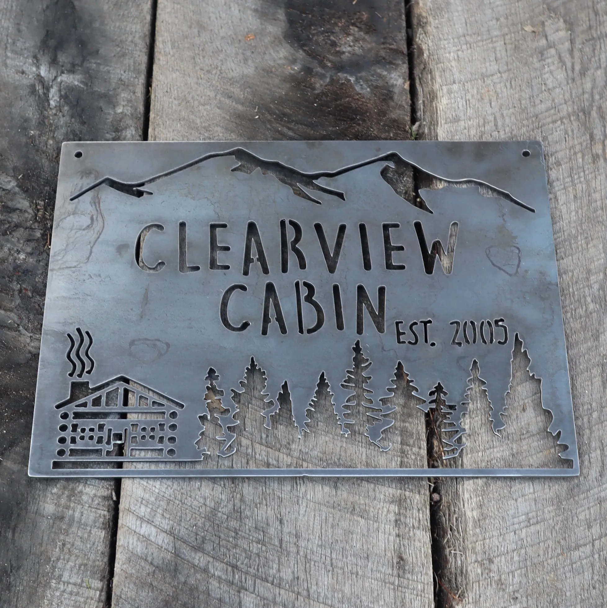 Personalized Rustic Metal Cabin Wilderness Sign - Mountain Cabin Wall Art, Welcome Signs, House Number Sign