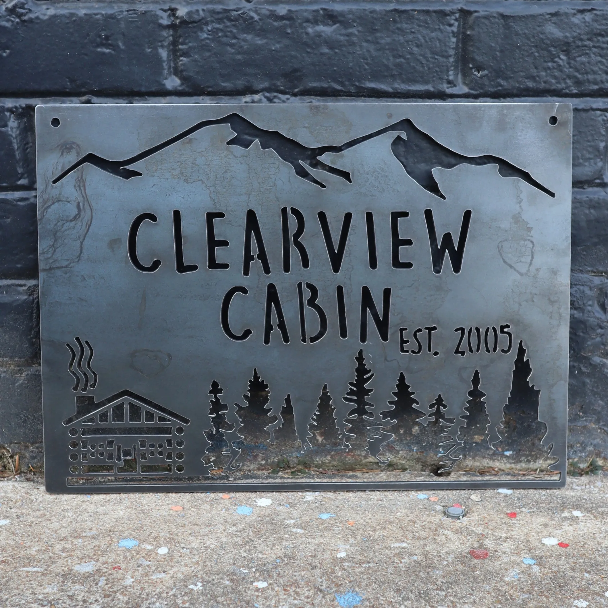 Personalized Rustic Metal Cabin Wilderness Sign - Mountain Cabin Wall Art, Welcome Signs, House Number Sign