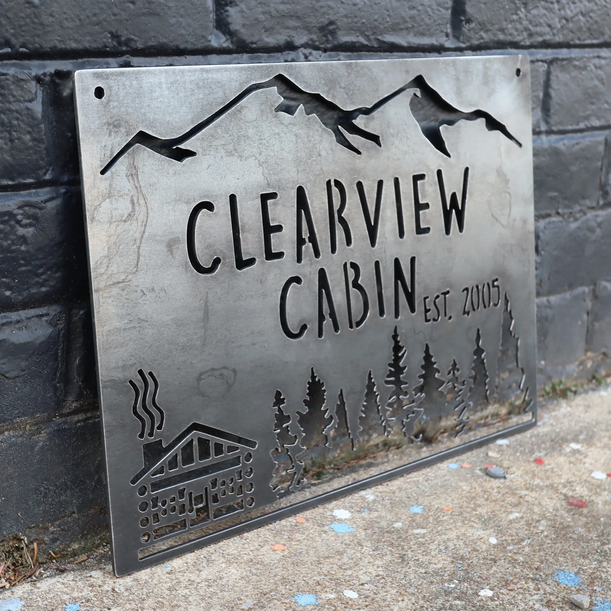 Personalized Rustic Metal Cabin Wilderness Sign - Mountain Cabin Wall Art, Welcome Signs, House Number Sign