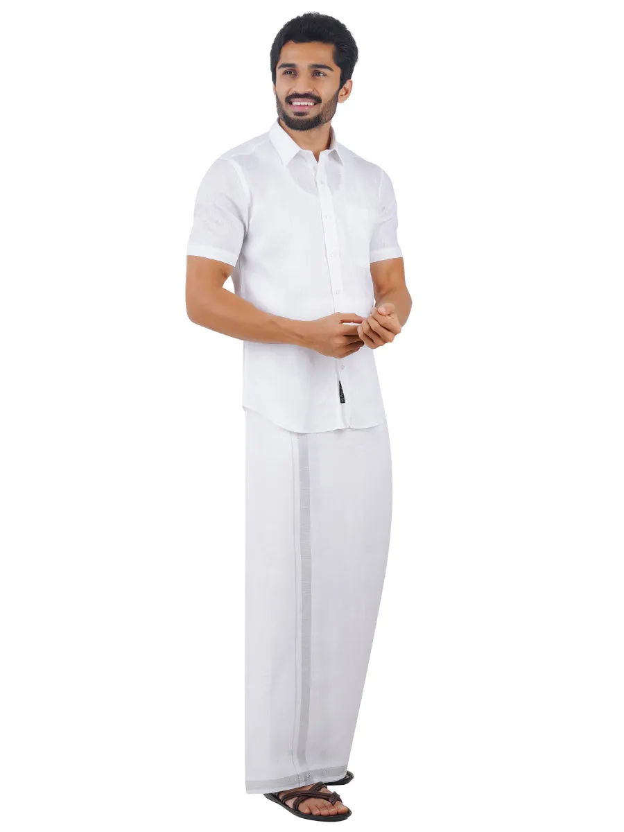 Pure Linen White Half Sleeves Shirt with Dhoti Combo 5445