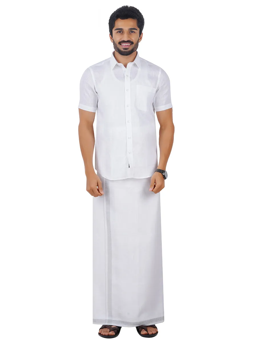 Pure Linen White Half Sleeves Shirt with Dhoti Combo 5445