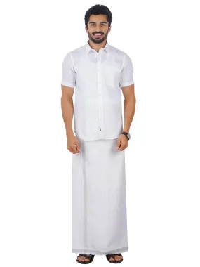 Pure Linen White Half Sleeves Shirt with Dhoti Combo 5445