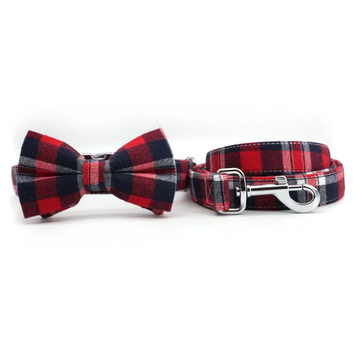 Red Plaid Bowtie Unbreakable Collar™ & Leash Set