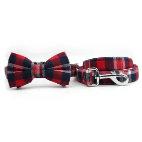 Red Plaid Bowtie Unbreakable Collar™ & Leash Set