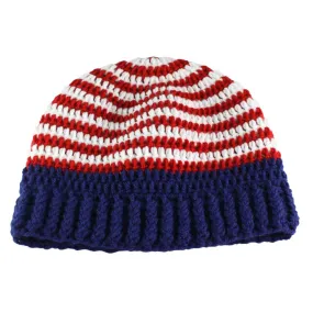 Red White Blue Crochet Beanie Hat Medium/Large - JMCH53ML