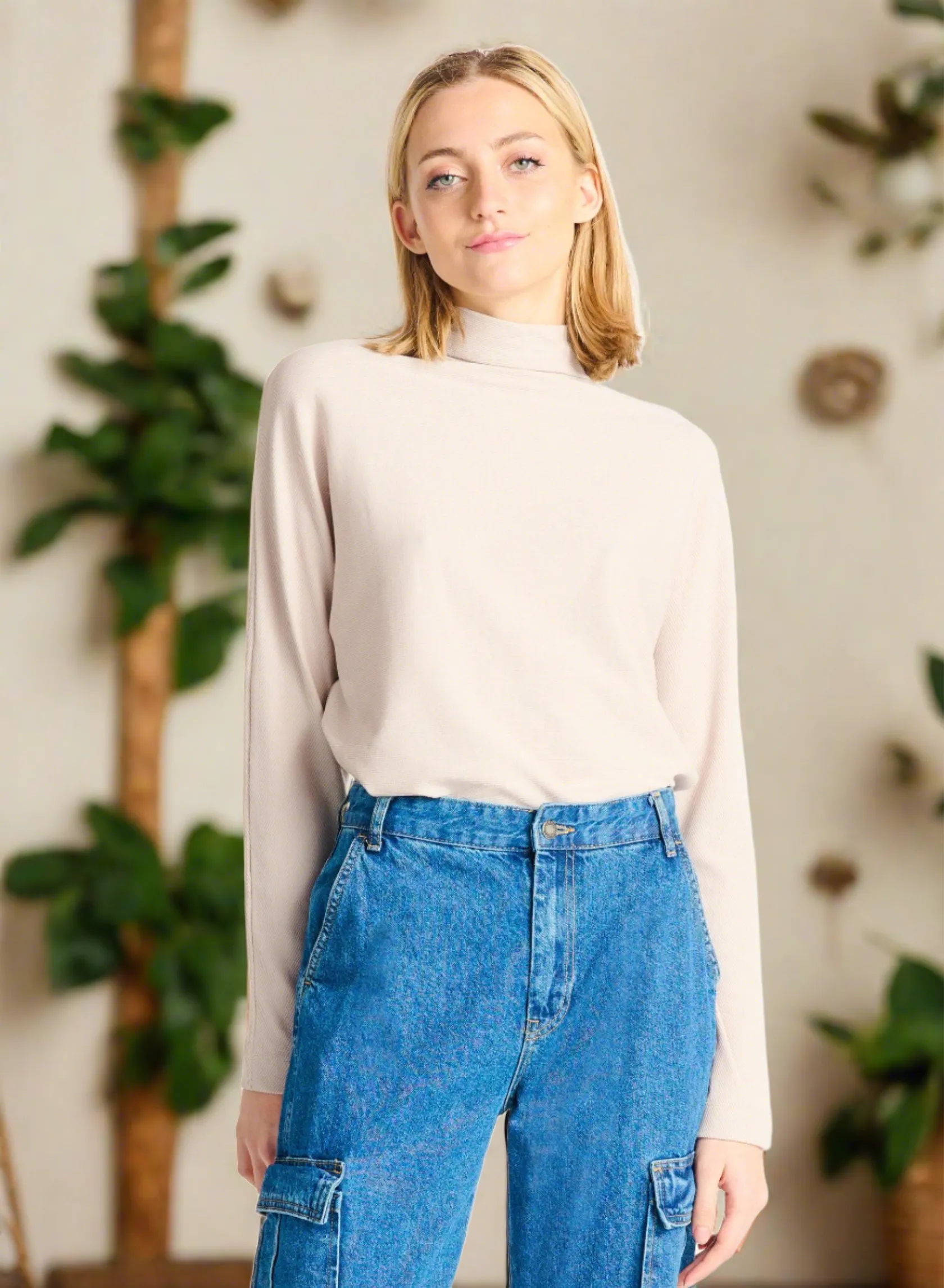 Ribbed Mockneck Knit Top