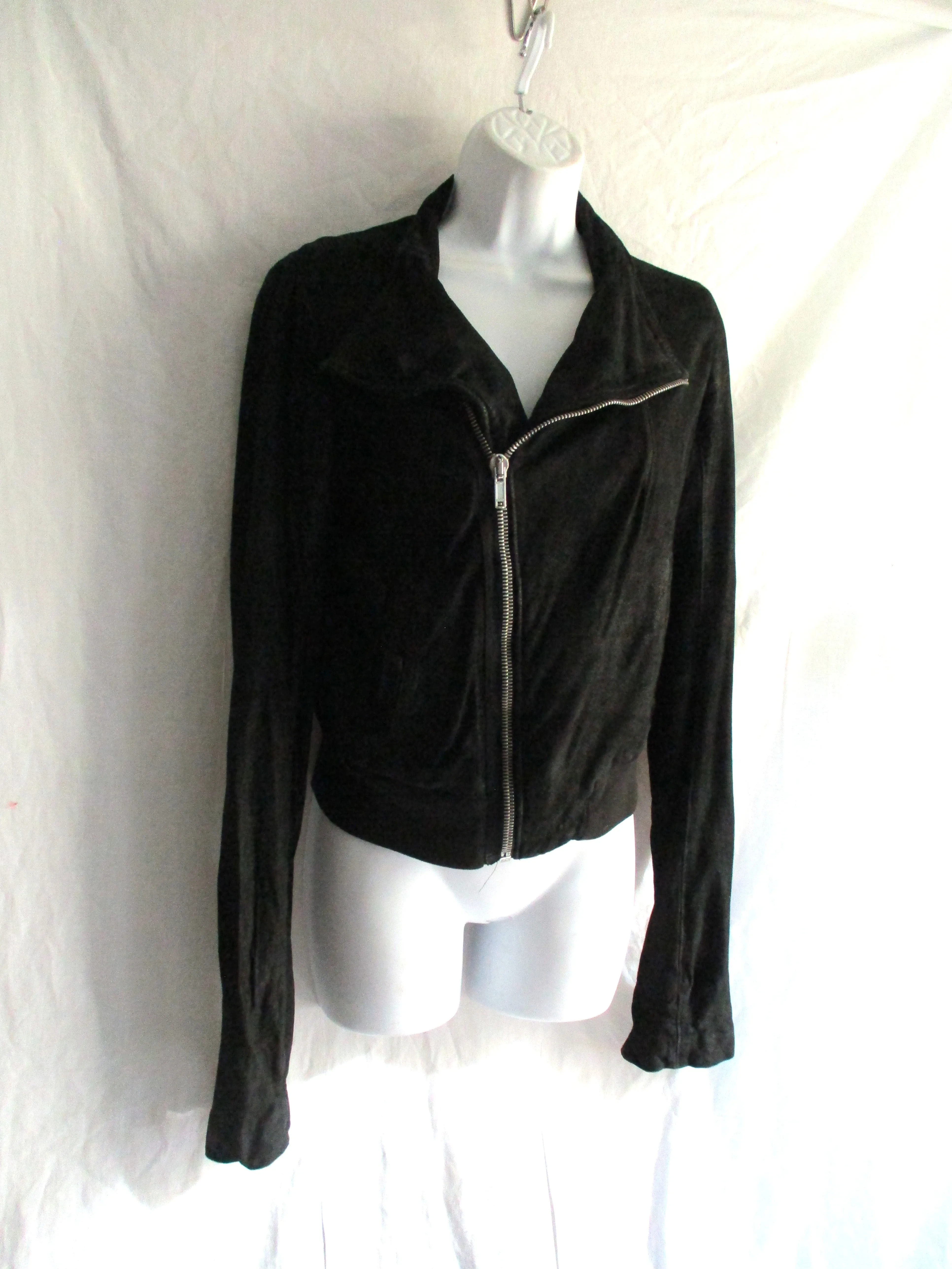 RICK OWENS OLMAR   MIRTA Lamb Leather moto jacket coat Vintage Fabric 10 BLACK
