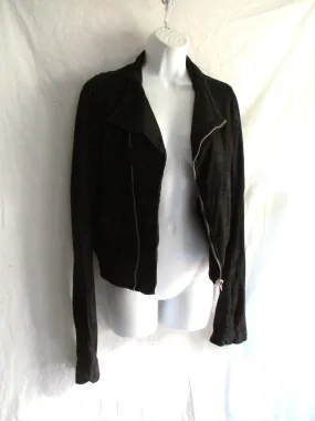 RICK OWENS OLMAR   MIRTA Lamb Leather moto jacket coat Vintage Fabric 10 BLACK