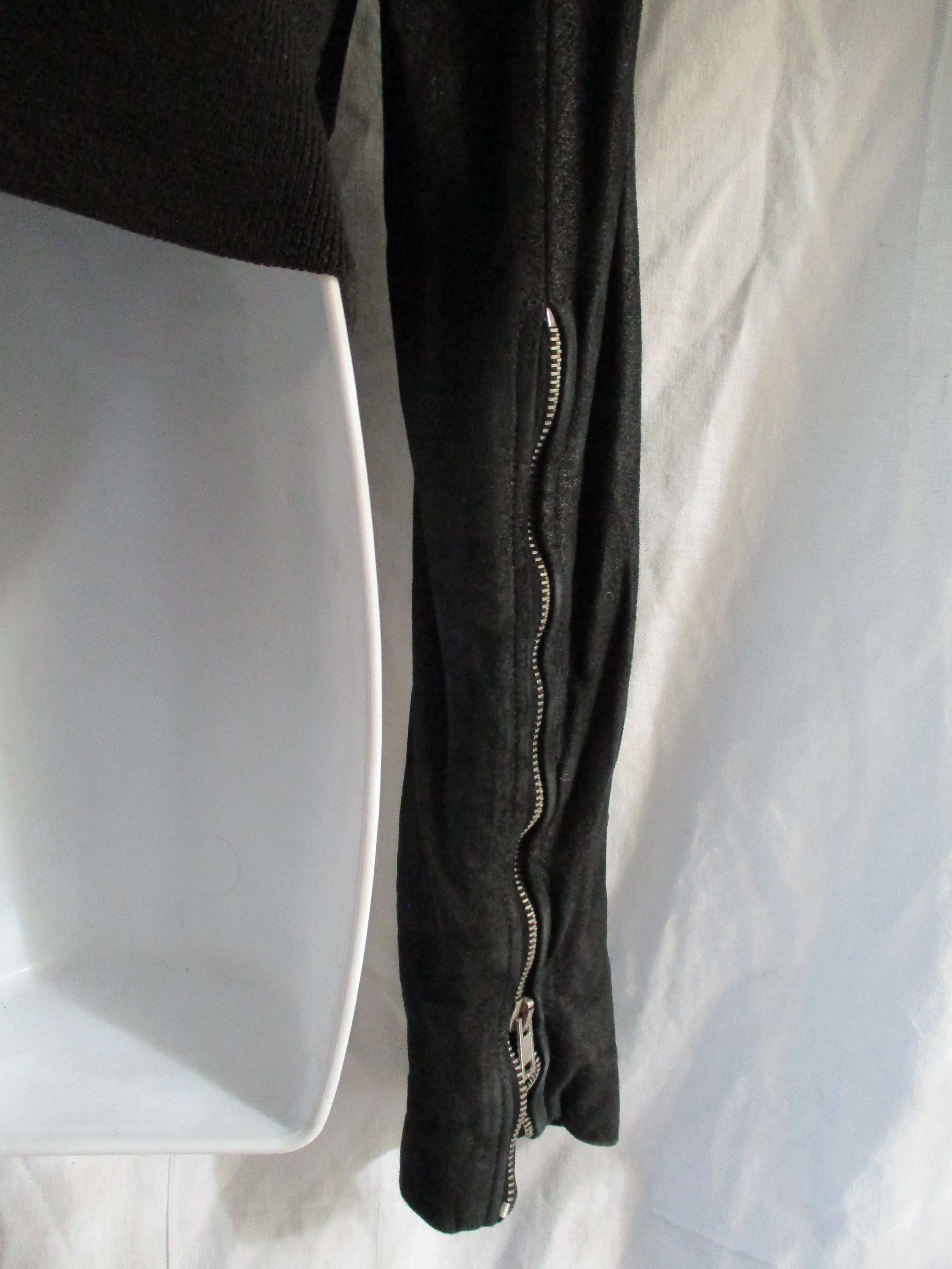 RICK OWENS OLMAR   MIRTA Lamb Leather moto jacket coat Vintage Fabric 10 BLACK