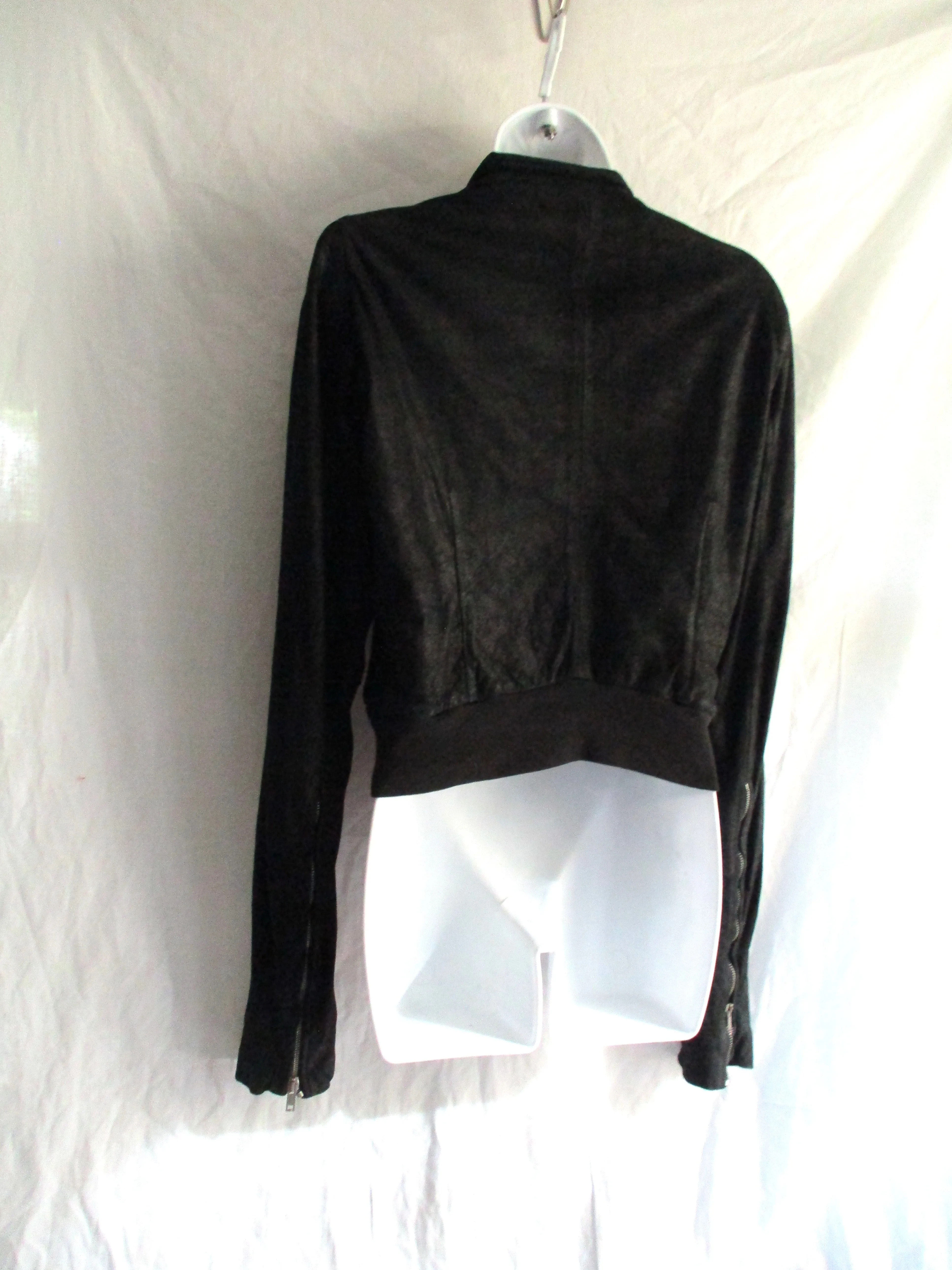 RICK OWENS OLMAR   MIRTA Lamb Leather moto jacket coat Vintage Fabric 10 BLACK