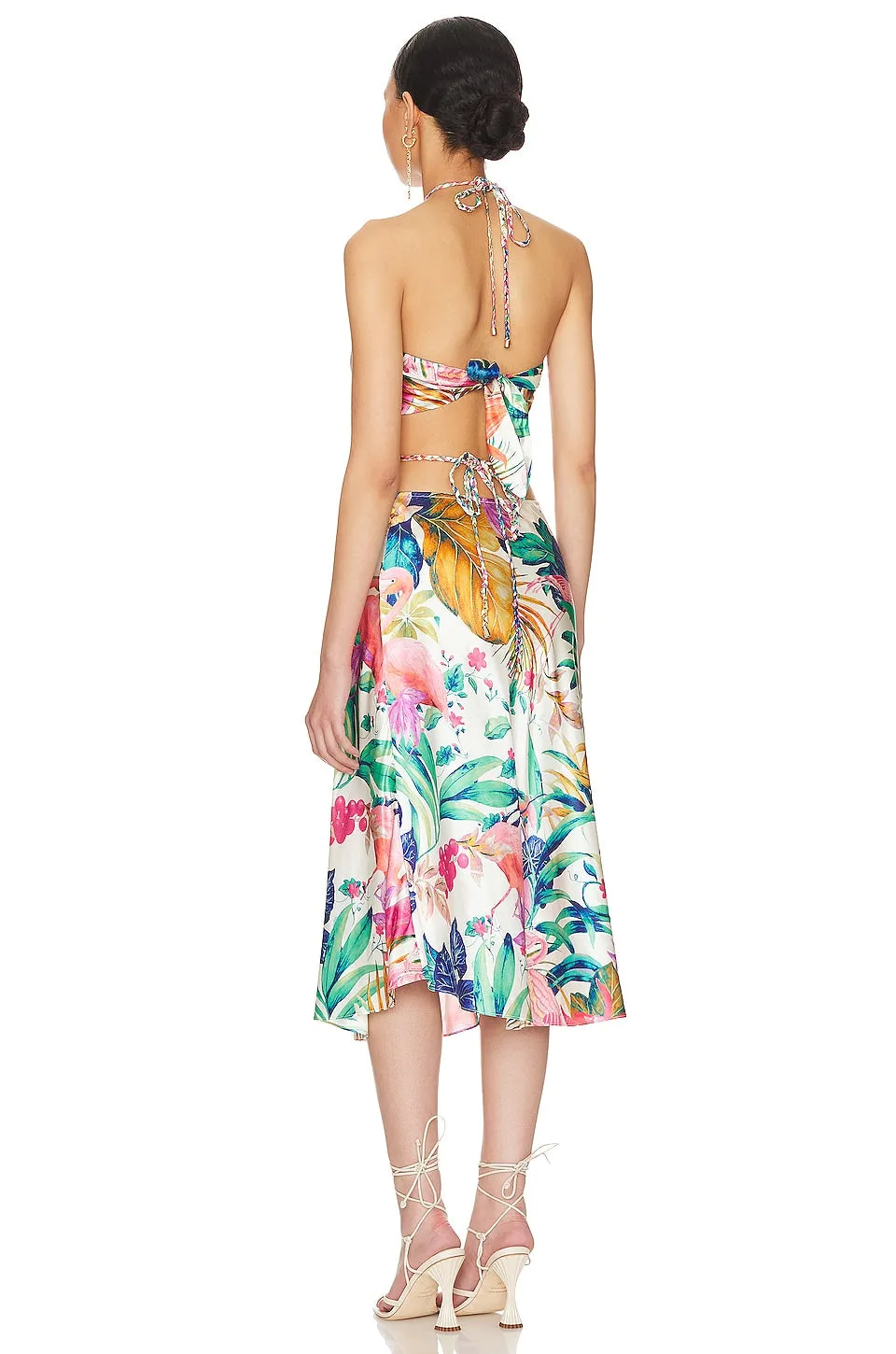 Rococo Sand Zazu Midi Dress in Motley Tropical Charmeuse Silk