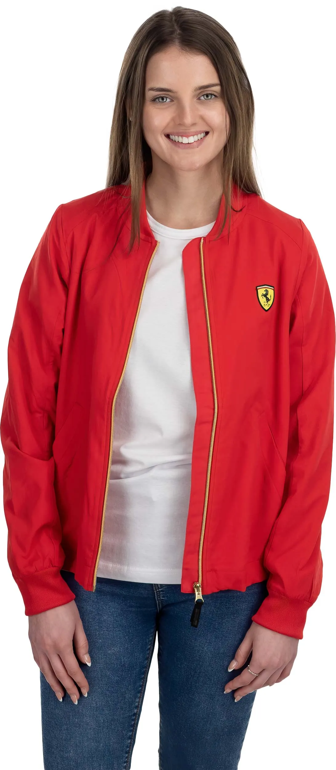 Scuderia Ferrari Bomber Long Sleeve Zip Up Jacket  - Women - Red