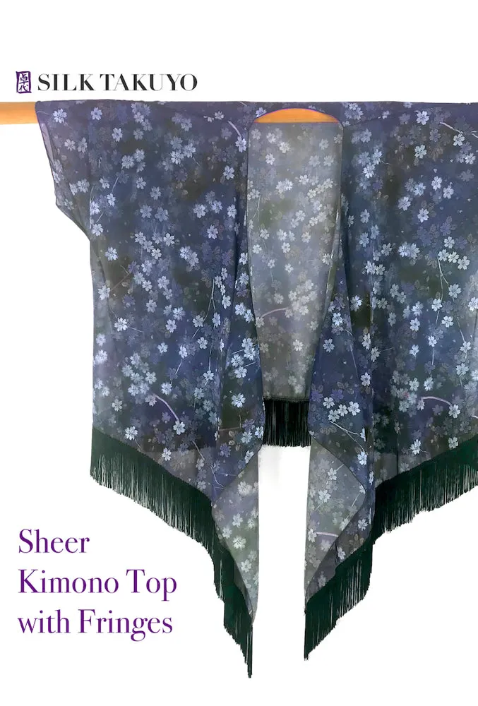 Sheer Kimono Jacket, Night Sakura, Vintage Brown