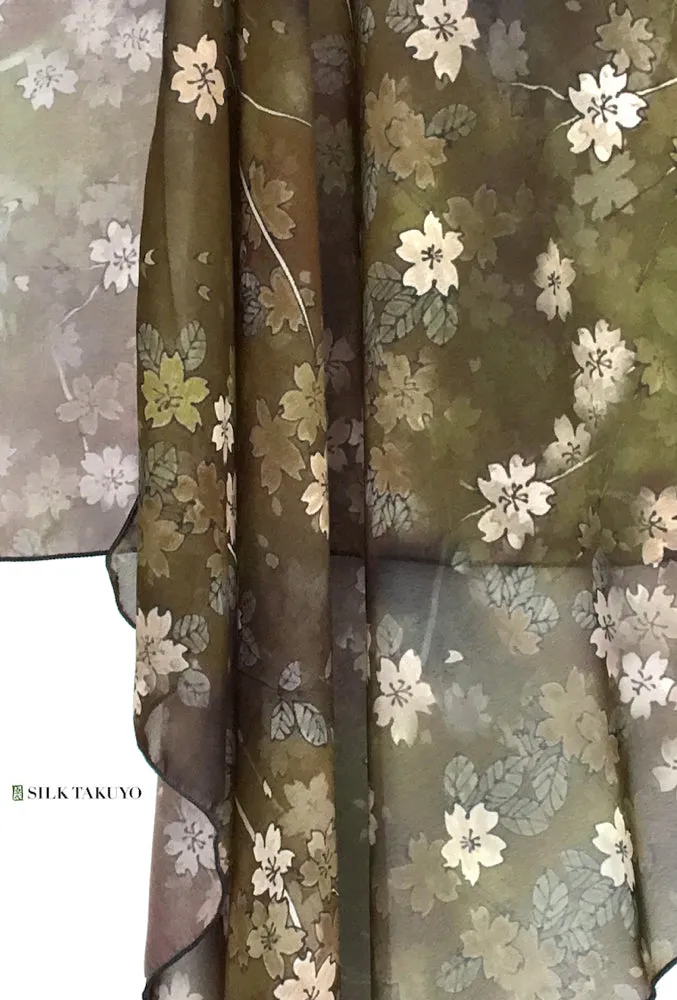 Sheer Kimono Jacket, Night Sakura, Vintage Brown