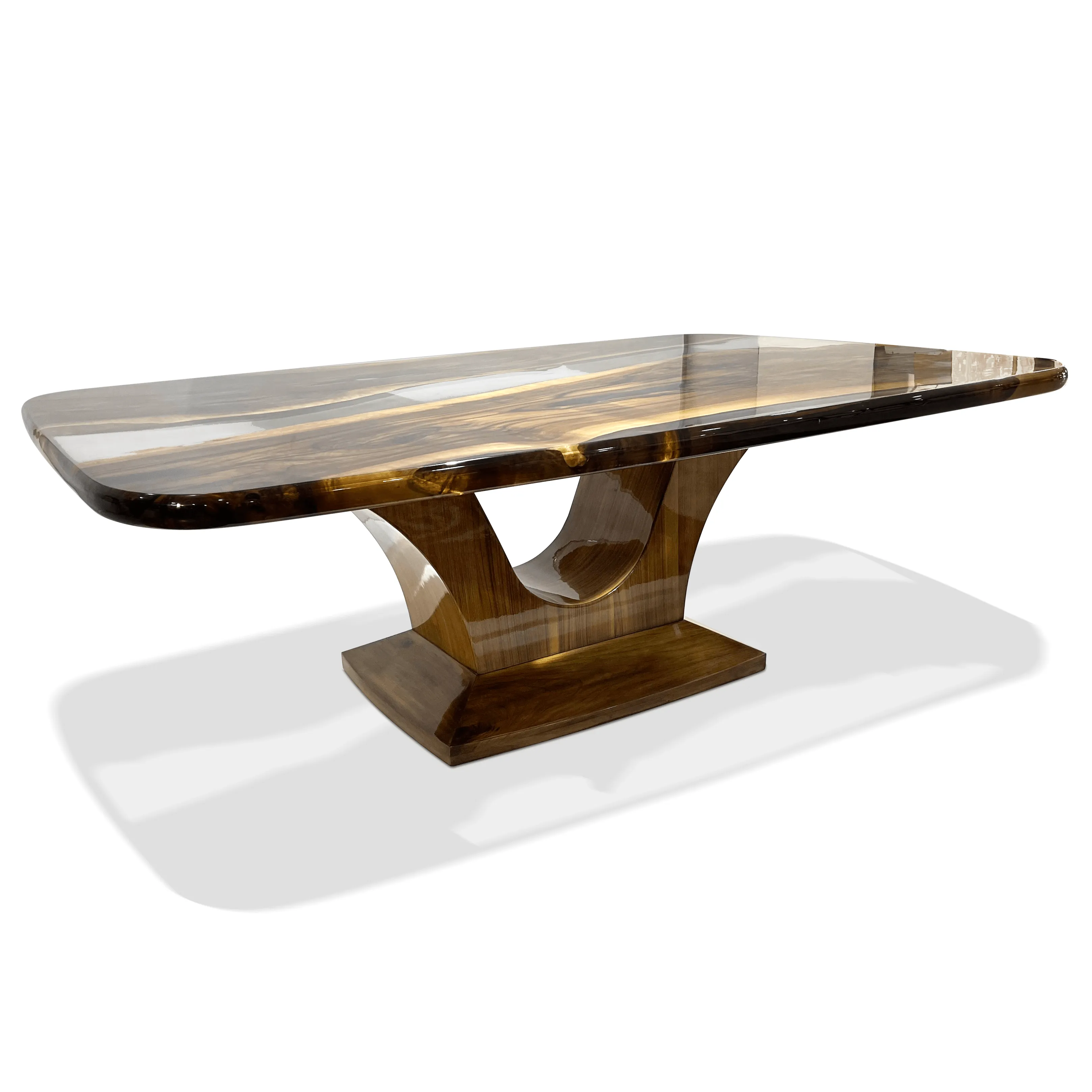 Signature Walnut Wood River Dining Table With Wooden Base