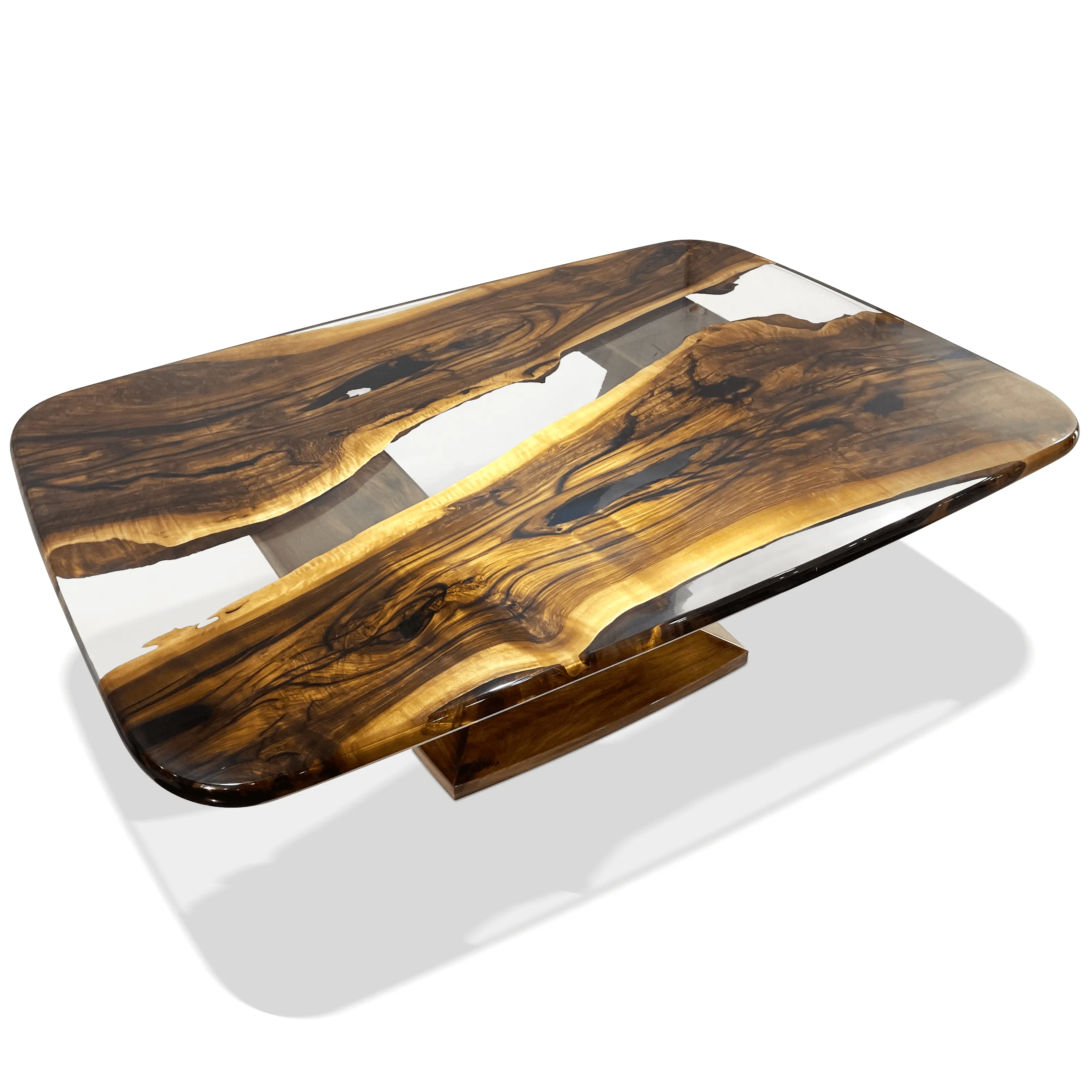 Signature Walnut Wood River Dining Table With Wooden Base
