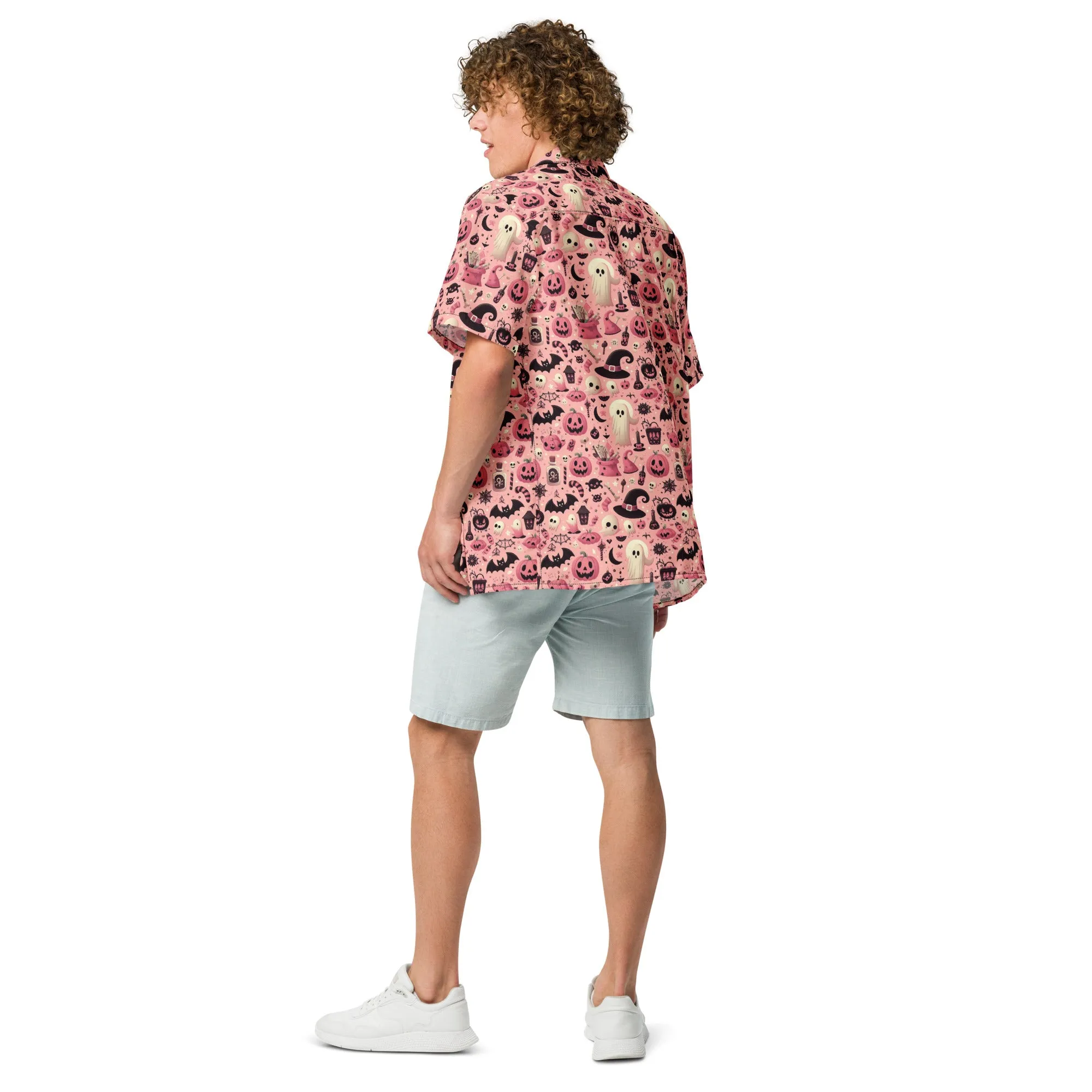 Spooky Cute Halloween Pink Button Shirt