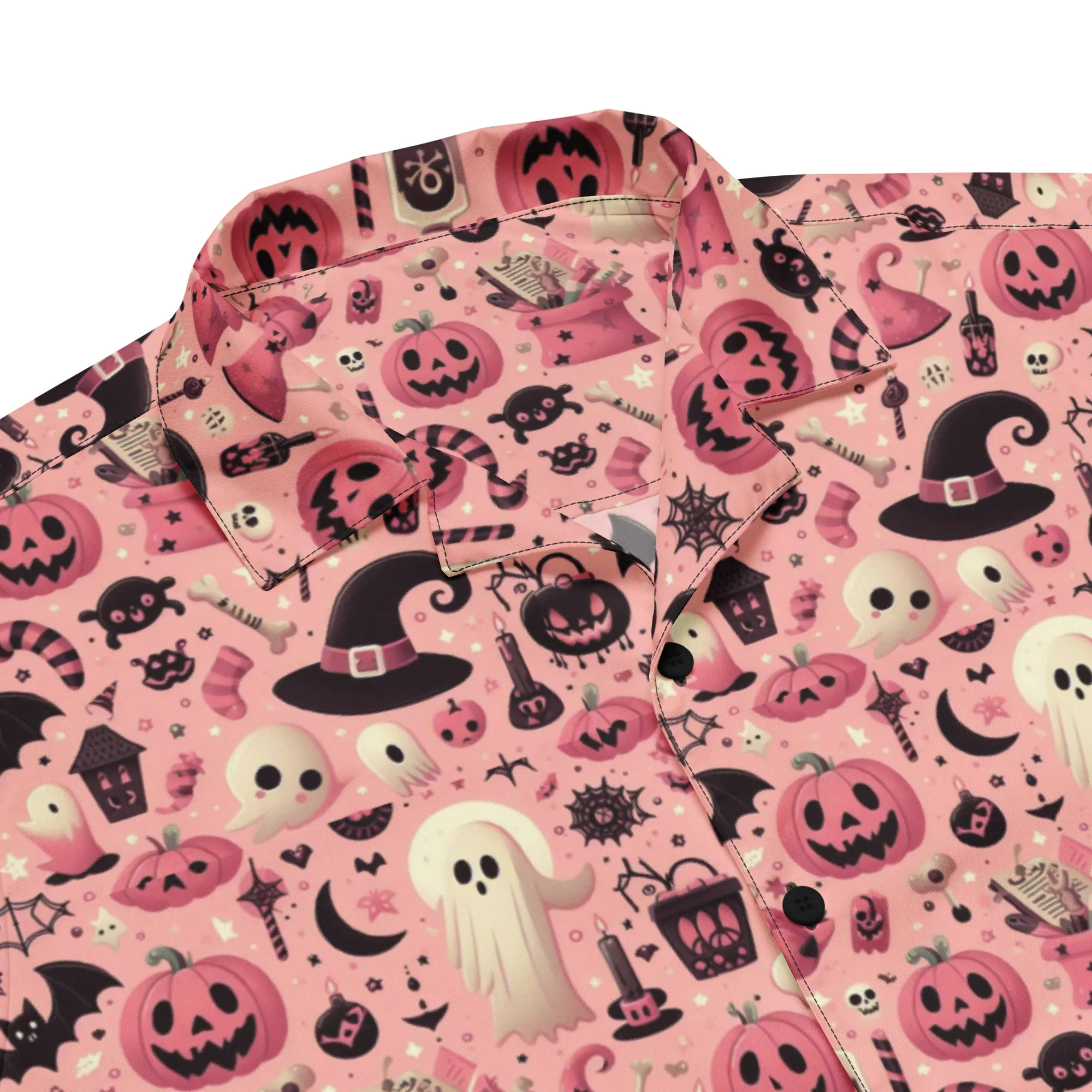 Spooky Cute Halloween Pink Button Shirt