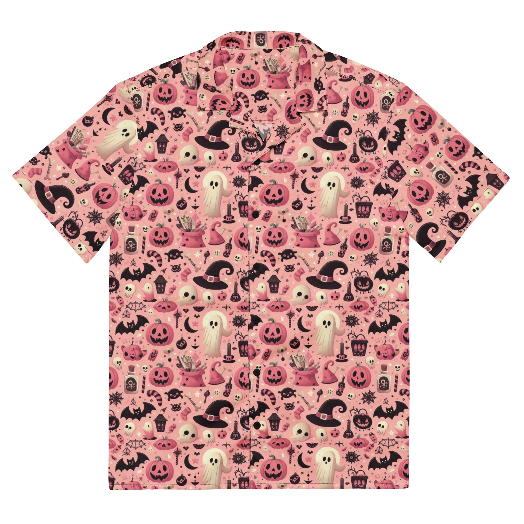 Spooky Cute Halloween Pink Button Shirt