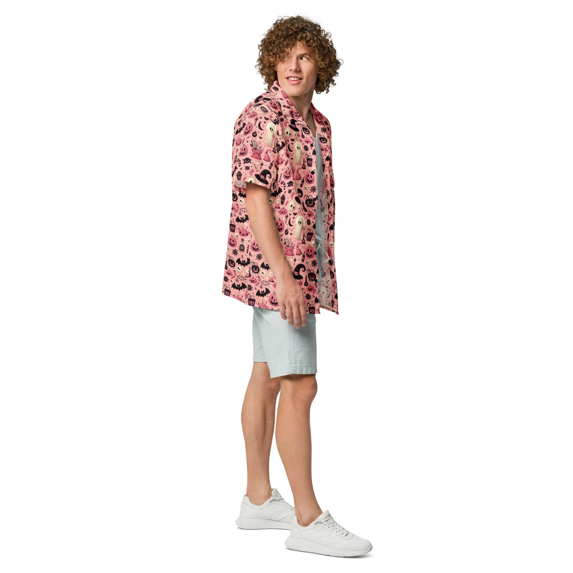 Spooky Cute Halloween Pink Button Shirt
