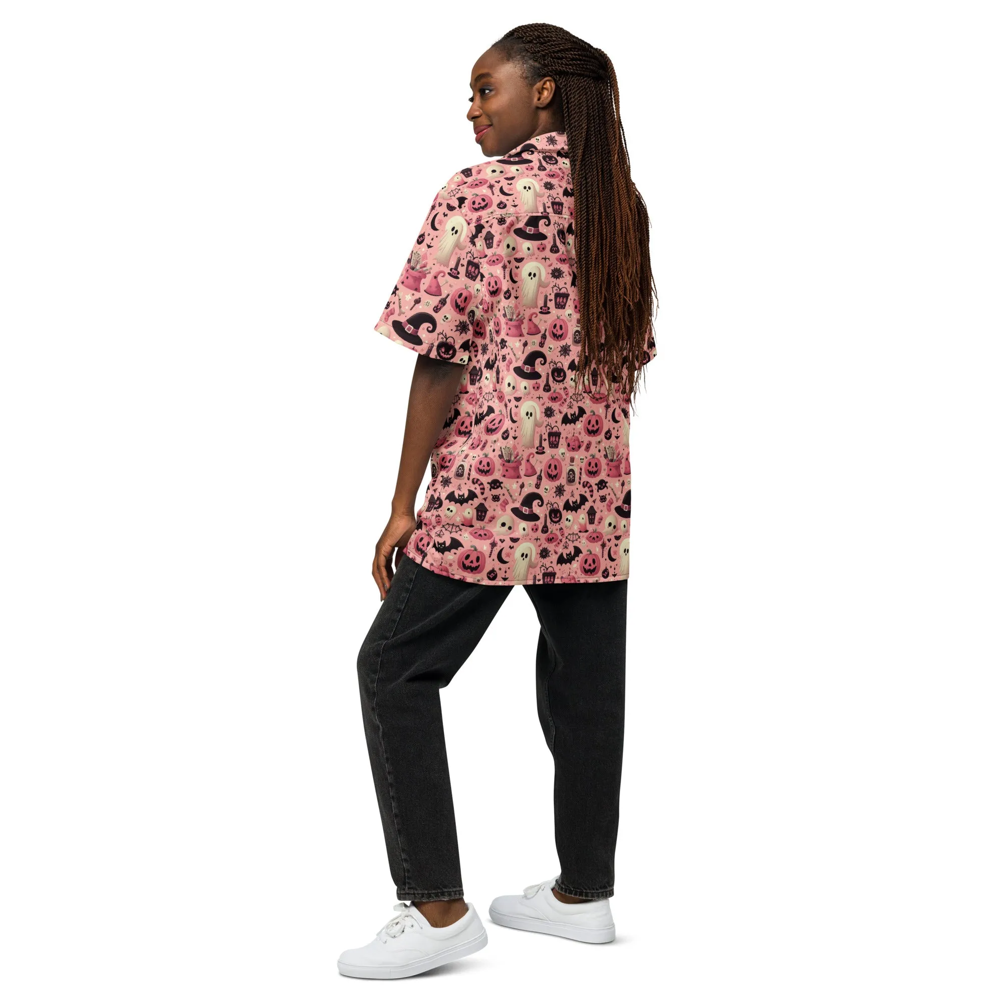 Spooky Cute Halloween Pink Button Shirt