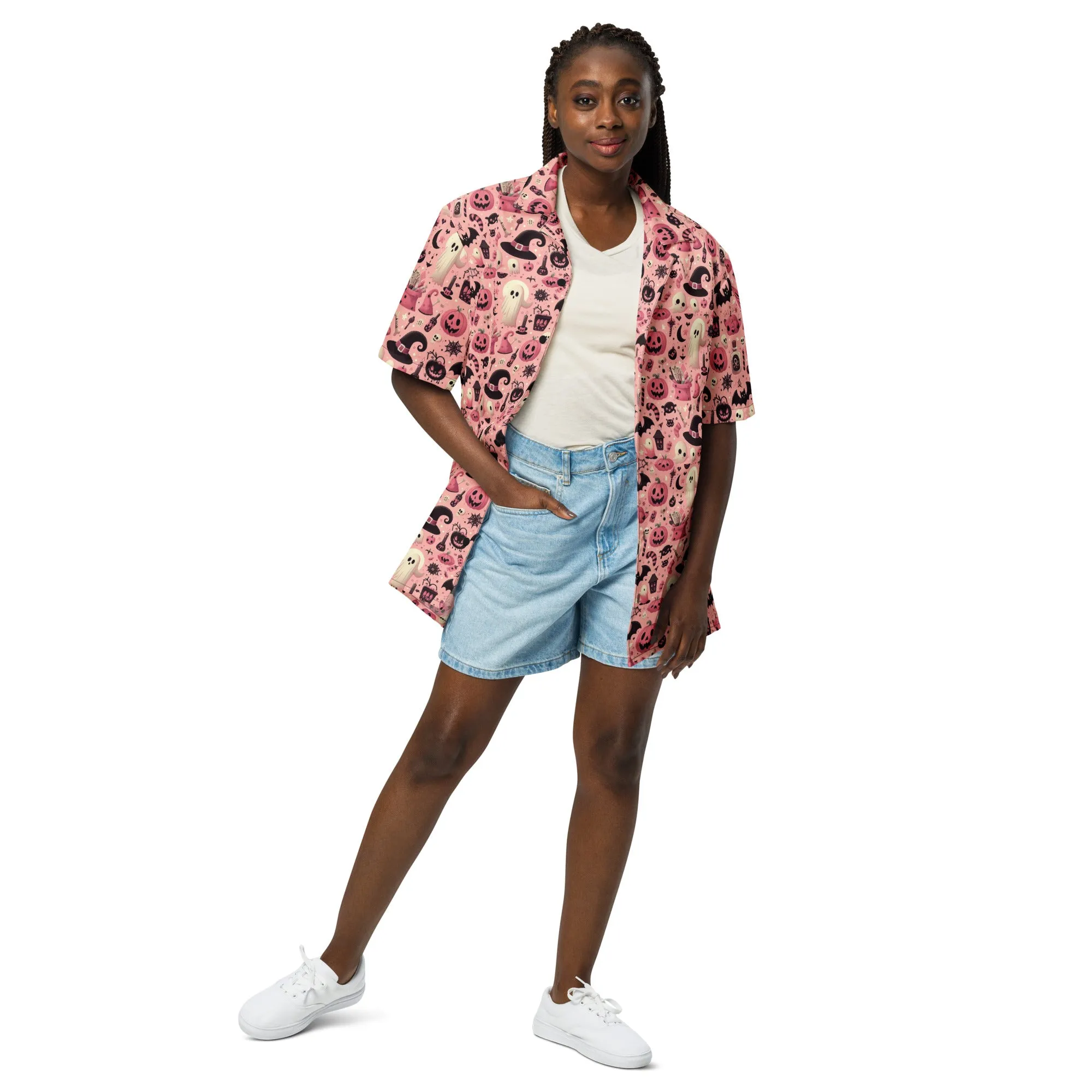 Spooky Cute Halloween Pink Button Shirt