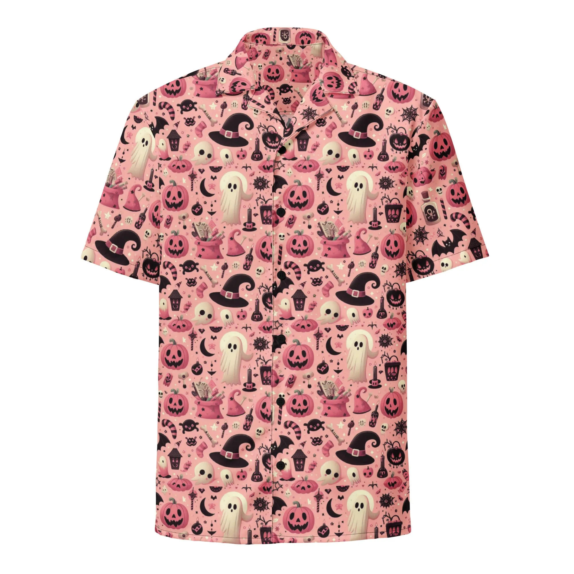 Spooky Cute Halloween Pink Button Shirt