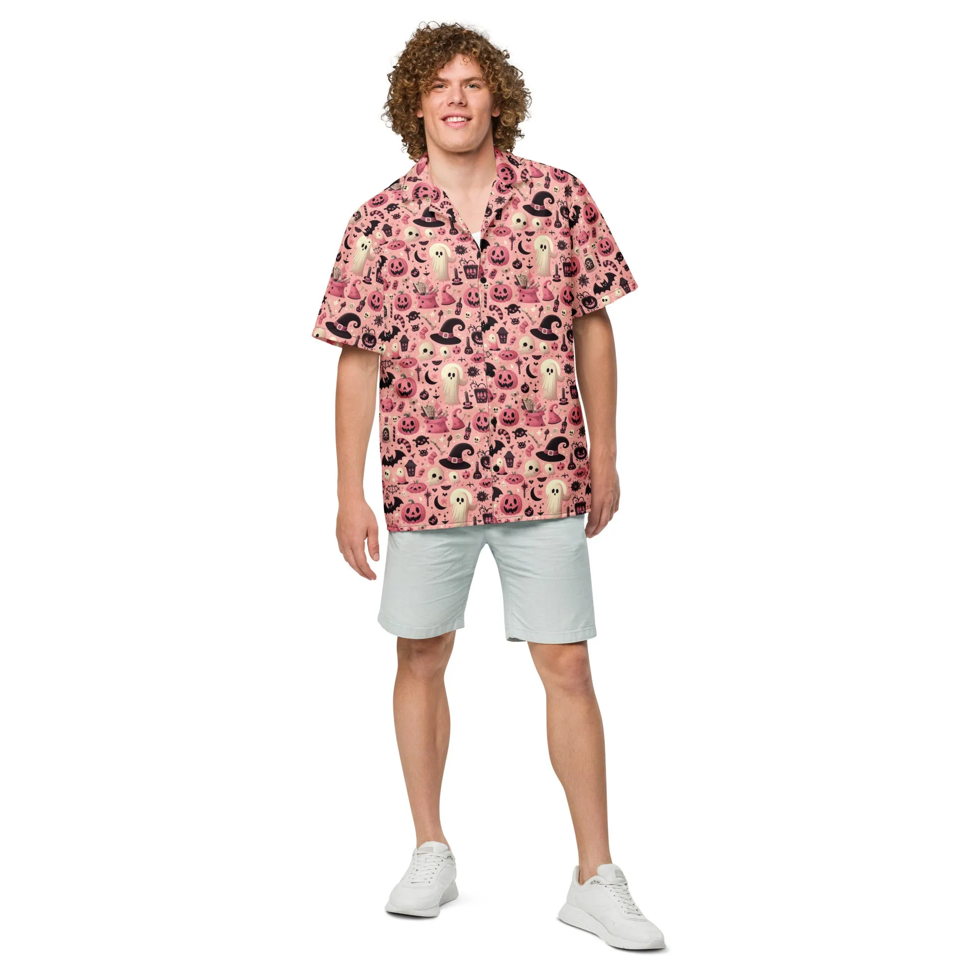 Spooky Cute Halloween Pink Button Shirt