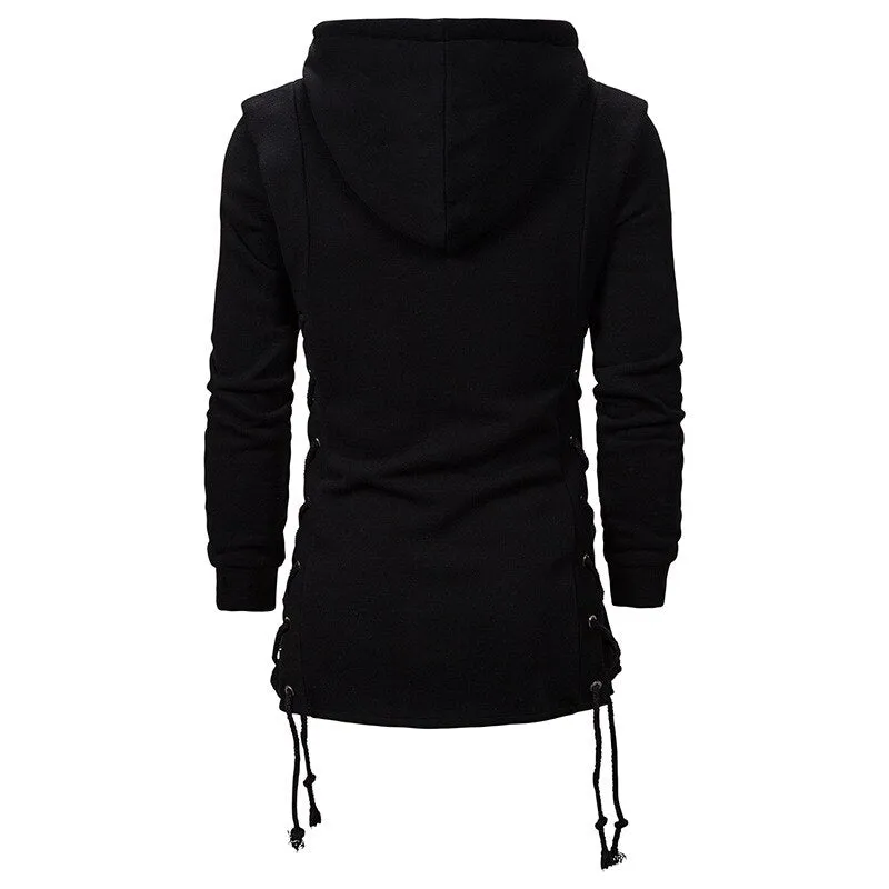 Streetwear Hoodies Men 2023 Fashion Hooded Loose Coat Zipper Hoodies with Side Lashing Crossed Plus Size Sweatshirt Men