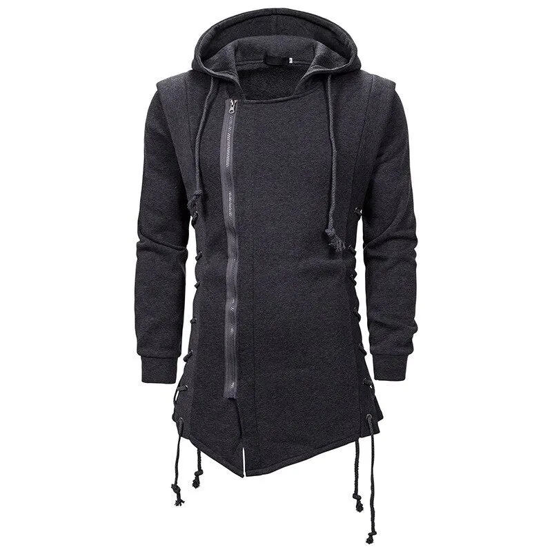 Streetwear Hoodies Men 2023 Fashion Hooded Loose Coat Zipper Hoodies with Side Lashing Crossed Plus Size Sweatshirt Men