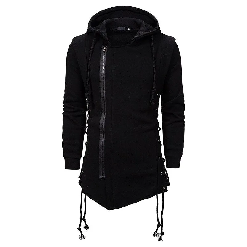 Streetwear Hoodies Men 2023 Fashion Hooded Loose Coat Zipper Hoodies with Side Lashing Crossed Plus Size Sweatshirt Men