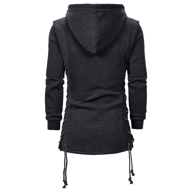 Streetwear Hoodies Men 2023 Fashion Hooded Loose Coat Zipper Hoodies with Side Lashing Crossed Plus Size Sweatshirt Men