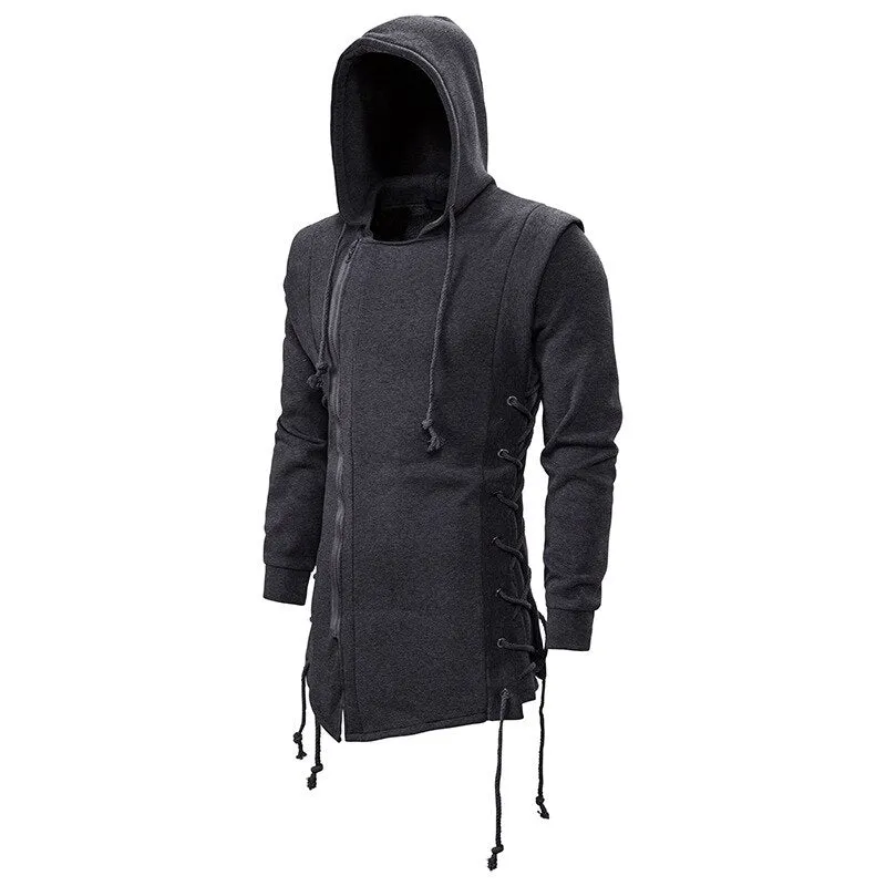 Streetwear Hoodies Men 2023 Fashion Hooded Loose Coat Zipper Hoodies with Side Lashing Crossed Plus Size Sweatshirt Men