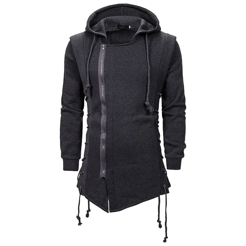 Streetwear Hoodies Men 2023 Fashion Hooded Loose Coat Zipper Hoodies with Side Lashing Crossed Plus Size Sweatshirt Men