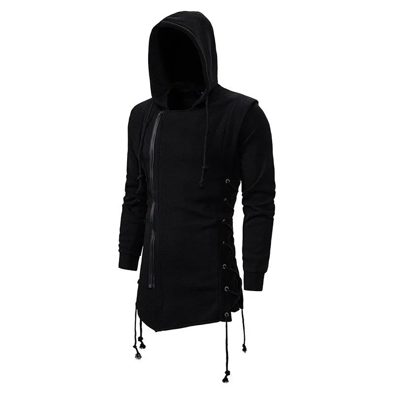 Streetwear Hoodies Men 2023 Fashion Hooded Loose Coat Zipper Hoodies with Side Lashing Crossed Plus Size Sweatshirt Men