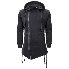 Streetwear Hoodies Men 2023 Fashion Hooded Loose Coat Zipper Hoodies with Side Lashing Crossed Plus Size Sweatshirt Men